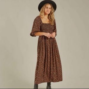 Rylee + Cru Midi Floral Winter Bloom Adelaide Dress with Puff Sleeves, Size XS